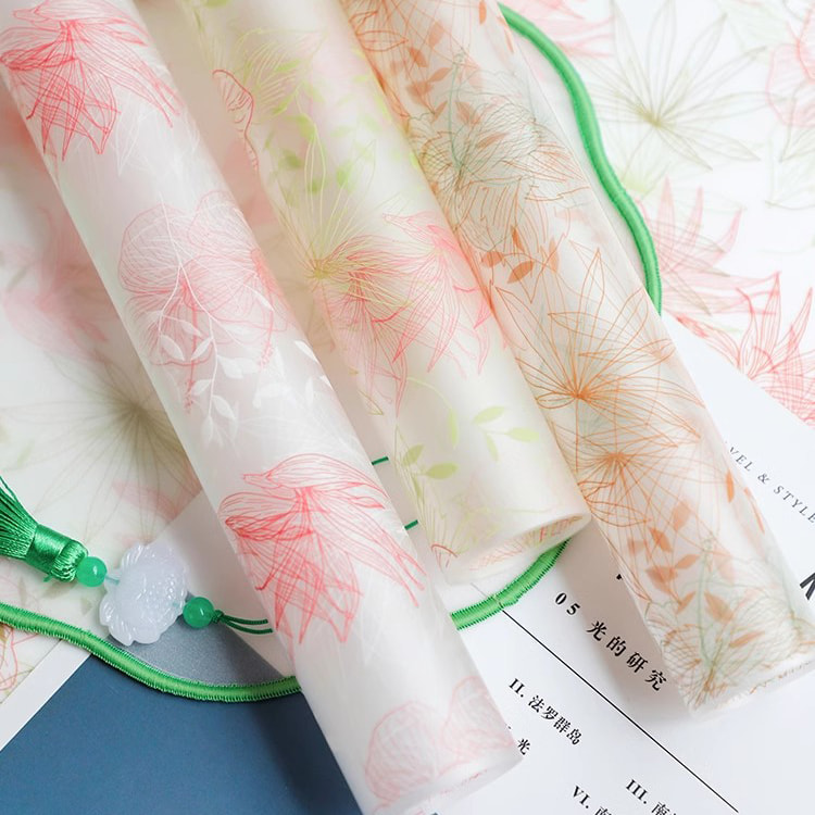 Papel de regalo de flores de película transparente de líneas de plantas simples MYHC-80