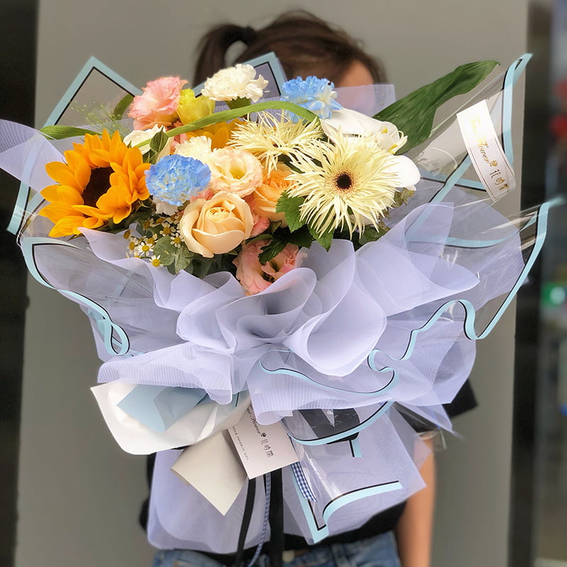 Papel de regalo de flores impermeable mate semitransparente con bordes plateados de iones de plata