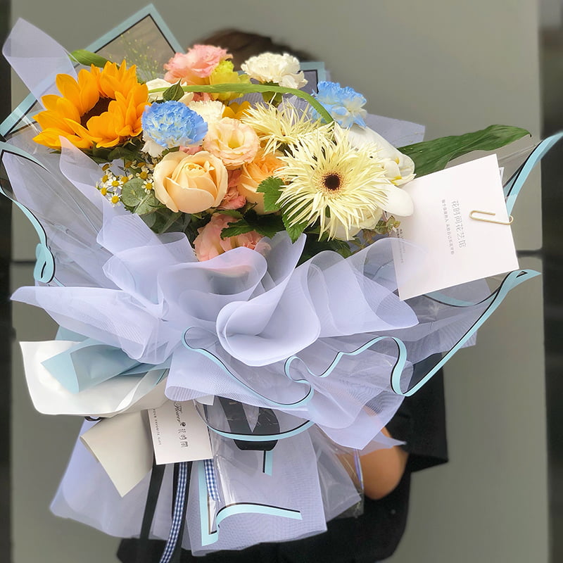 Papel de regalo de flores impermeable mate semitransparente con bordes plateados de iones de plata