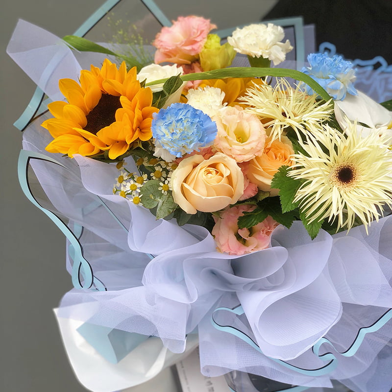 Papel de regalo de flores impermeable mate semitransparente con bordes plateados de iones de plata