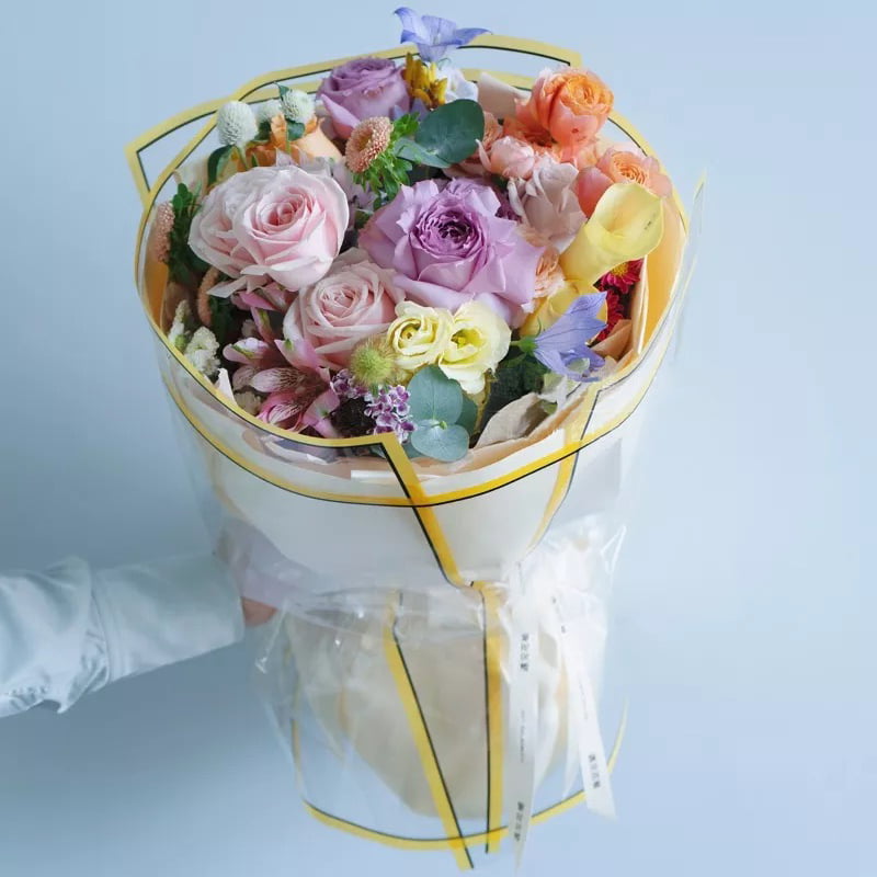 Papel de regalo de flores impermeable mate semitransparente con bordes plateados de iones de plata