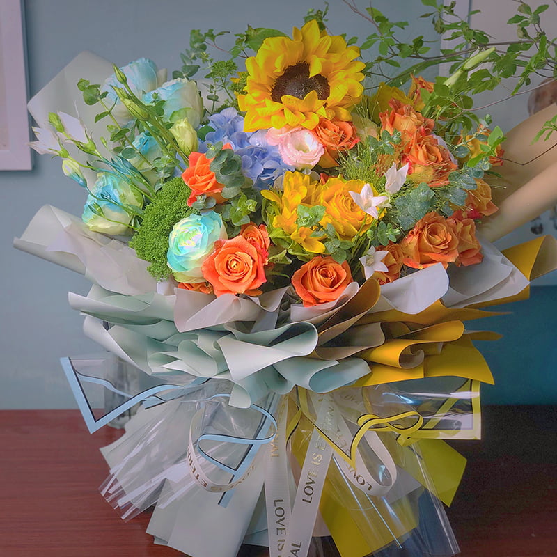 Papel de regalo de flores impermeable mate semitransparente con bordes plateados de iones de plata