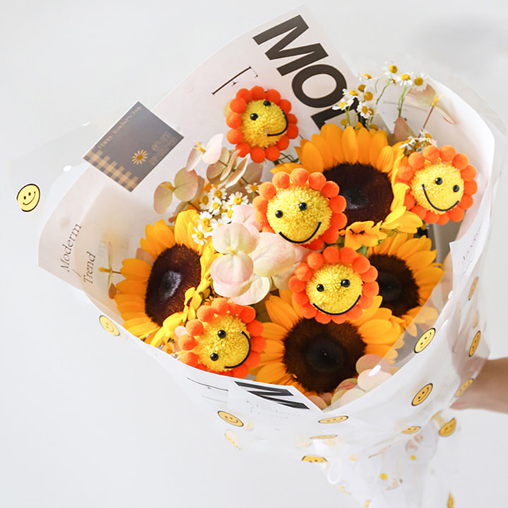Papel de regalo de flores con cara sonriente de celofán OPP