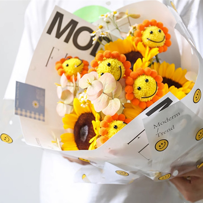 Papel de regalo de flores con cara sonriente de celofán OPP