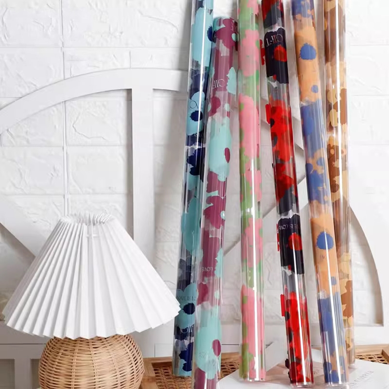 Rollo de envoltura floral de plástico impermeable de 58x58 cm