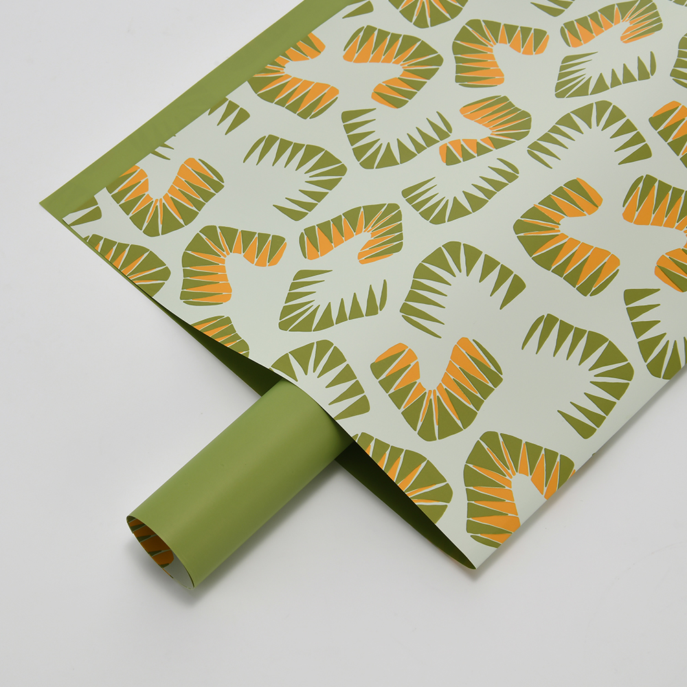 Seis papeles de regalo de flores con estampado de hojas de colores brillantes