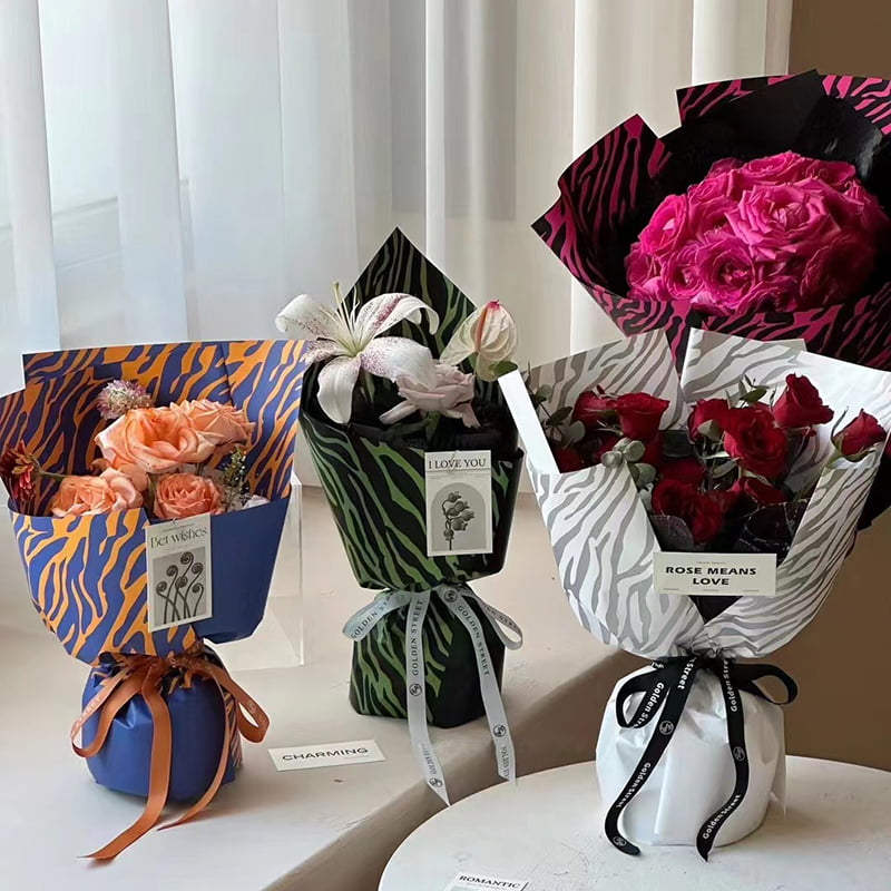 Papel de regalo de flores de seis colores con estampado de cebra