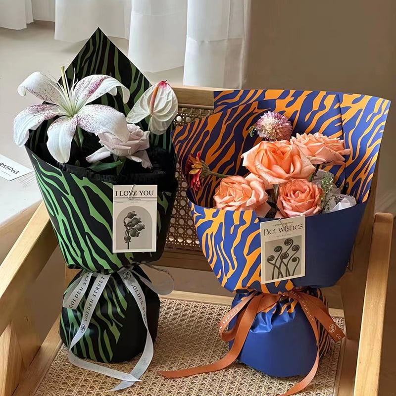 Papel de regalo de flores de seis colores con estampado de cebra