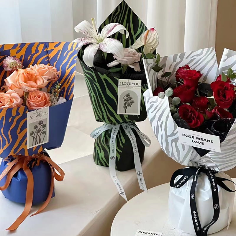 Papel de regalo de flores de seis colores con estampado de cebra