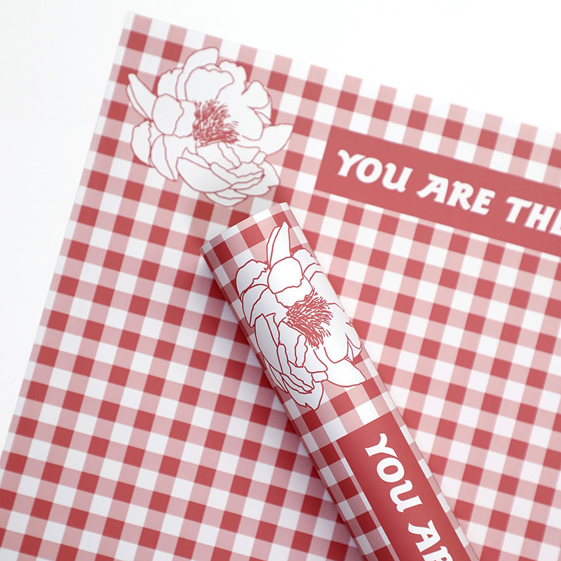 Papel de regalo de flores de plumas con patrón de cuadros