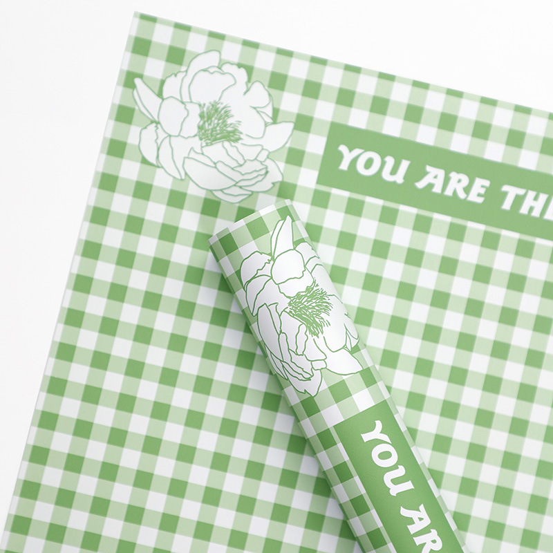 Papel de regalo de flores de plumas con patrón de cuadros