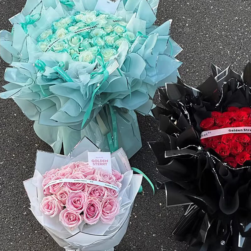 Papel de regalo de flores con película brillante al agua de iones de plata